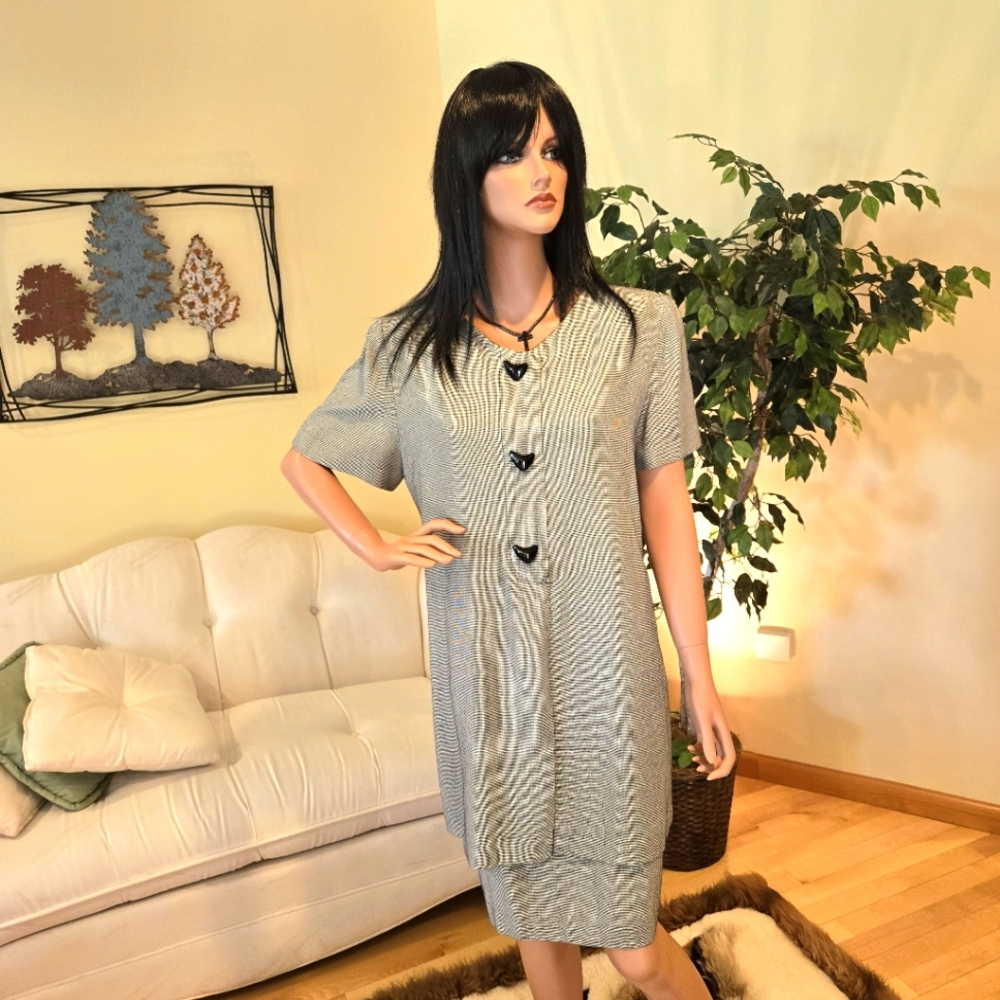 Virgo II Black&White Checkered Short Sleeve Dress Size 12